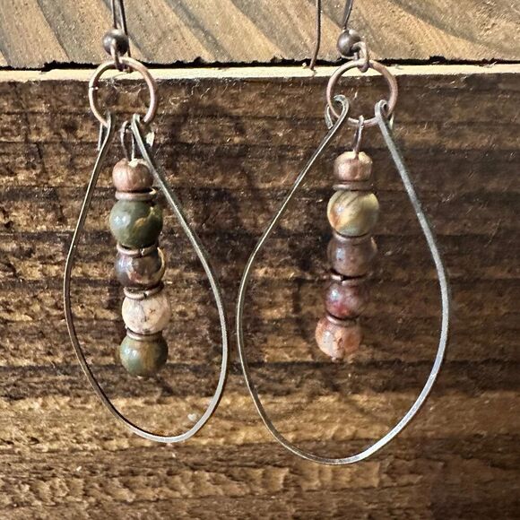 Handmade Western Hippie Copper Wire Colorful Wooden Beads Drop Earrings, Gift B - Picture 1 of 9